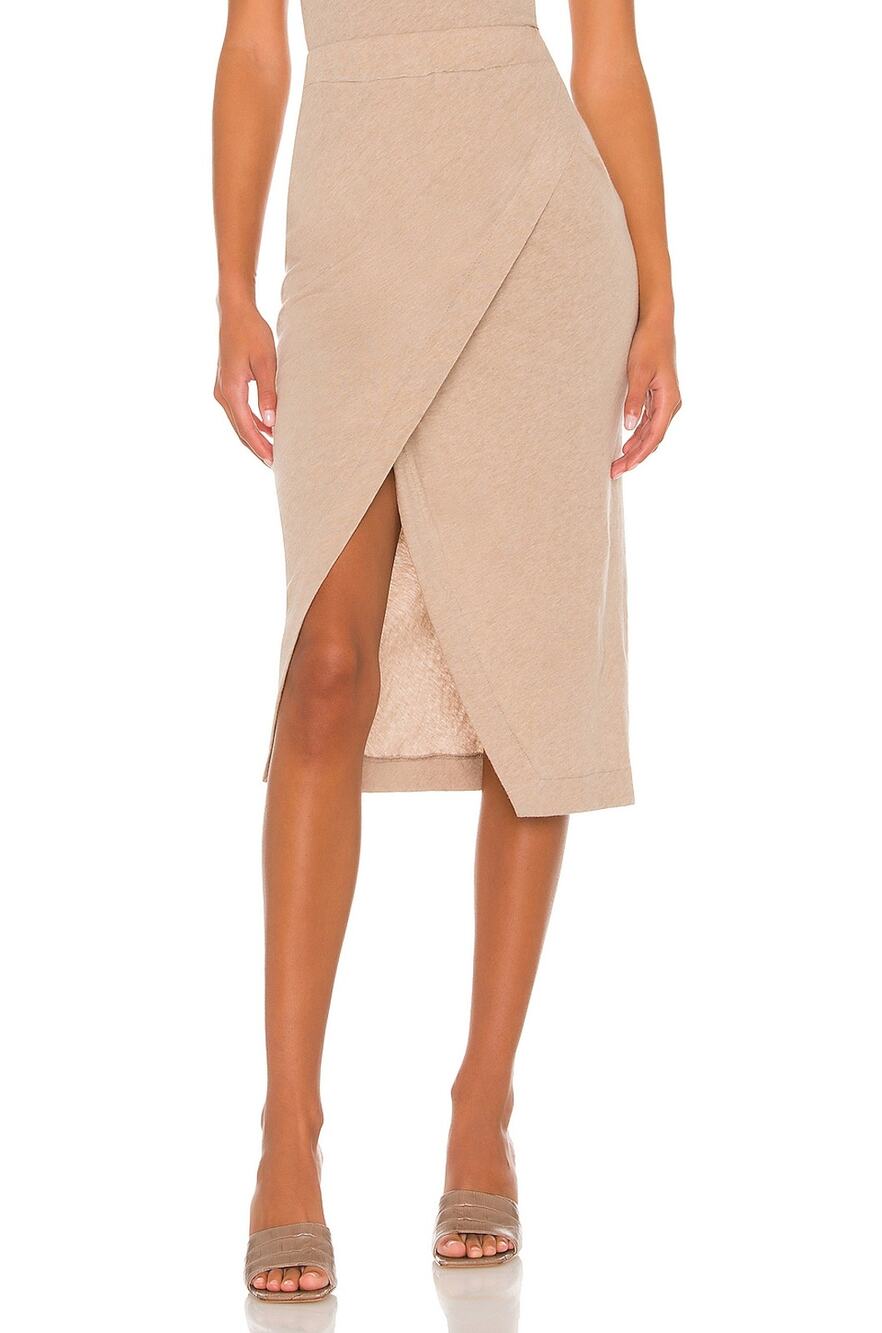Enza Costa Soft Khaki Wrap Midi Skirt Size L